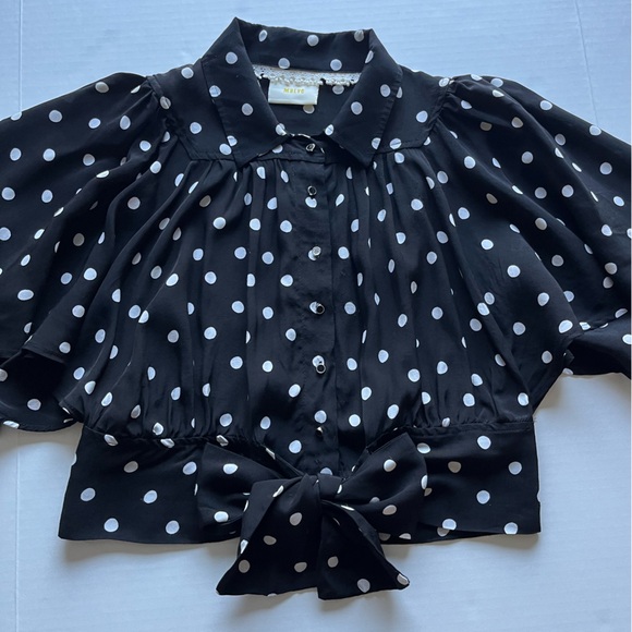 Anthropologie Maeve Canna Polka Dot Tie Waist Flutter Kimono Sleeve Blouse 6 - Picture 4 of 15